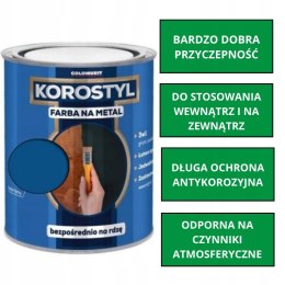 KOROSTYL - Farba na metal 3w1 - Bezpośrednio na Rdzę Niebieski RAL 5010 0.7L