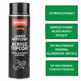 Lakier akrylowy Spray 500ml Novol Topcoat Czarny Mat