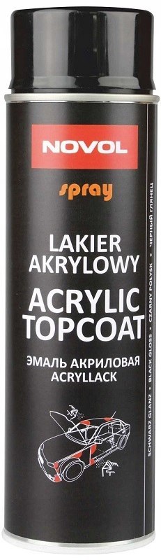 Lakier akrylowy Spray 500ml Novol Topcoat Czarny Połysk