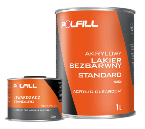 Lakier akrylowy bezbarwny Polfill 2K MS 1L + utwardzacz Fast